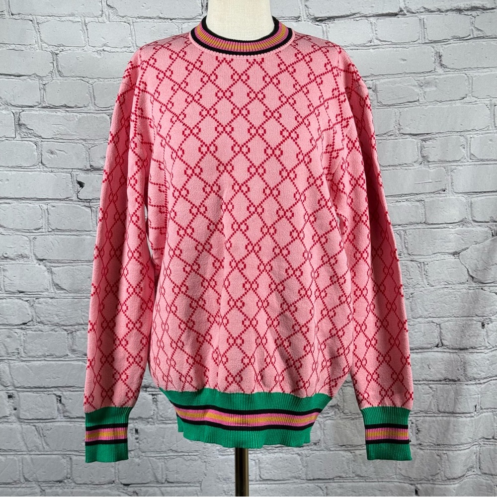 Pink Pullover Crewneck Long Sleeves Midweight Sweater